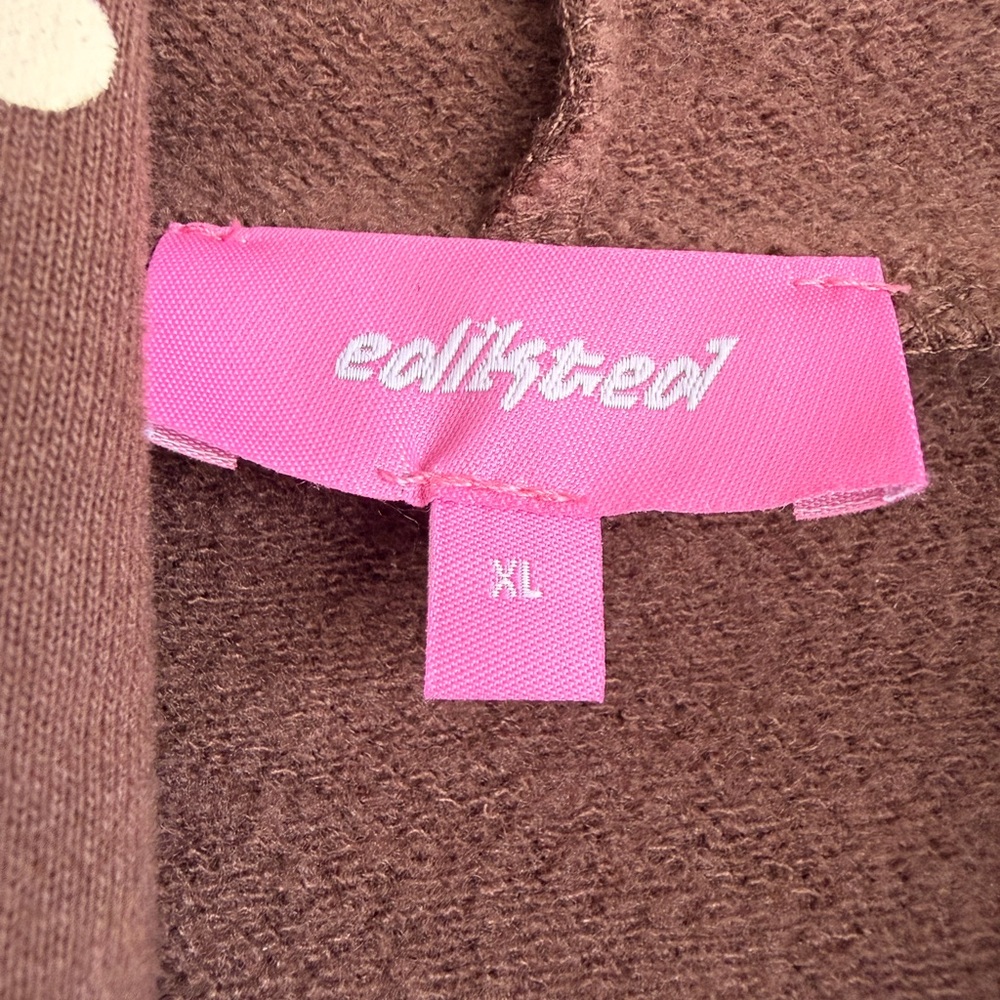 Edikted Brown Polka Dot Hoodie Sweater with Cream Dots - Picture 2 of 11